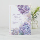 Invitation Gold Gilded Periwinkle Hydrangea Frame Wedding (Debout devant)