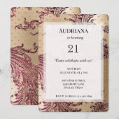 Invitation Gold Glam Coeurs Bourgogne Anniversaire (Devant / Derrière)