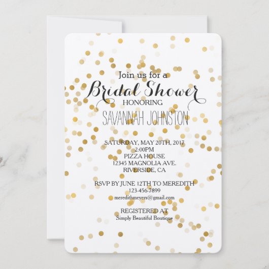 Invitation Gold Glam Confetti douche nuptiale (Devant)