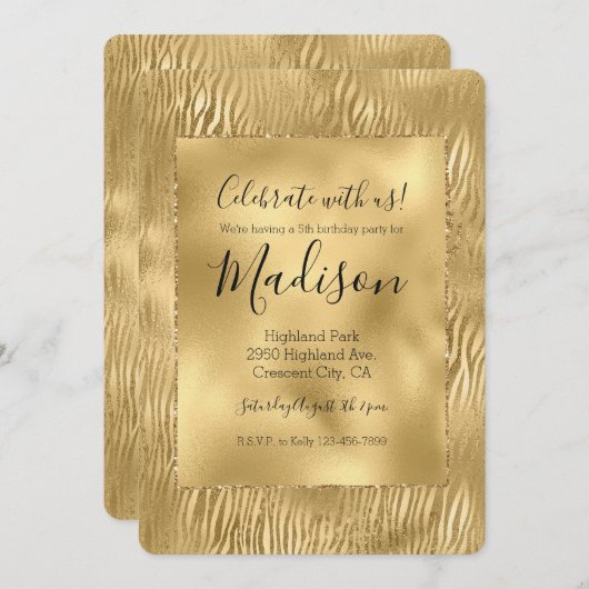 Invitation Gold Glam Glitz Zebra Print (Devant / Derrière)