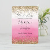Invitation Gold Glam Glitzy Sparkle Parties scintillant Pink  (Debout devant)
