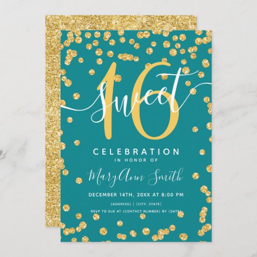Invitation Gold Glam Parties scintillant Confetti 16e anniver