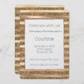 Invitation Gold Glam Parties scintillant rayures Anniversaire (Devant / Derrière)