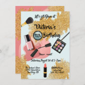 Invitation Gold Glam parties scintillant Spa fête d'anniversa (Devant / Derrière)