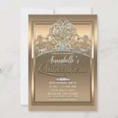 Invitation Gold Glam Princess Heart Tiara fête d'anniversaire (Devant)