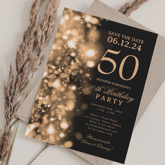 Invitation  Gold Glam Save The Date 50th Birthday Party