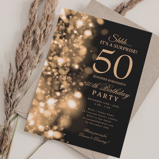 Invitation  Gold Glam Surprise 50th Birthday Party