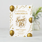 Invitation Gold Glam Sweet 16 Birthday Party (Debout devant)