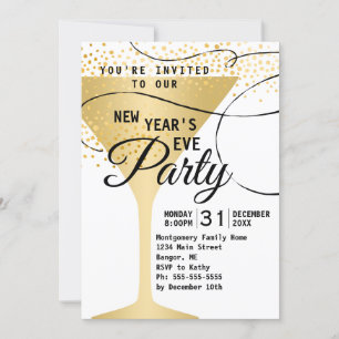 Invitation Gold Glass Confetti White Nouvel An Party 2019