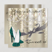 Invitation Gold Glimmer Turquoise Parties scintillant Chaussu (Devant / Derrière)