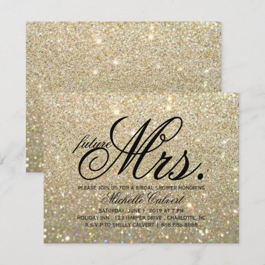 Invitation - Gold Glit Fab future Mme Fête de l'ma (Devant / Derrière)