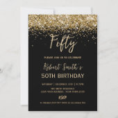Invitation Gold Glitter 50th Surprise Birthday Party Black (Devant)