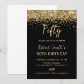 Invitation Gold Glitter 50th Surprise Birthday Party Black (Devant / Derrière)