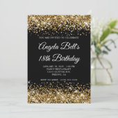 Invitation Gold Glitter Black Fancy Monogram 18th Birthday (Debout devant)