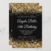 Invitation Gold Glitter Black Fancy Monogram 18th Birthday (Devant / Derrière)