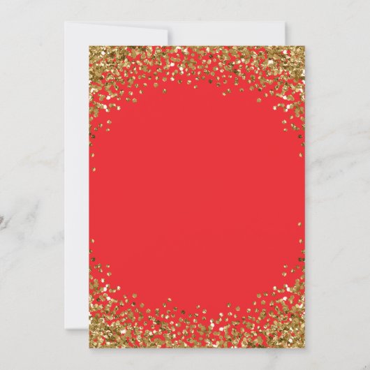 Invitation Gold Glitter Border Red Christmas Party (Dos)