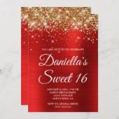 Invitation Gold Glitter Bright Red Foil Sweet 16 (Devant / Derrière)