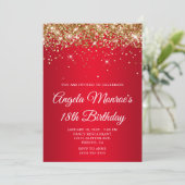 Invitation Gold Glitter Bright Red Gradient 18th Birthday (Debout devant)