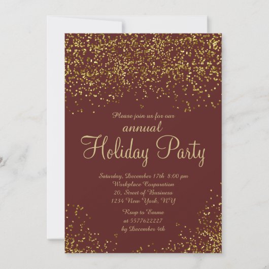 Invitation Gold glitter Burgundy confetti corporate Christmas (Devant)