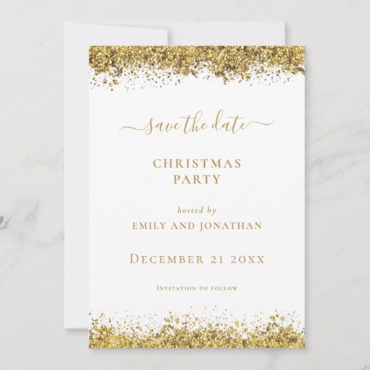 Invitation Gold Glitter Christmas Party Save the Date card (Devant)