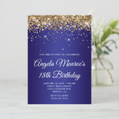 Invitation Gold Glitter Deep Blue Gradient 18th Birthday (Debout devant)