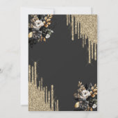 Invitation Gold Glitter Drips Black Roses Dark 75th Birthday (Dos)