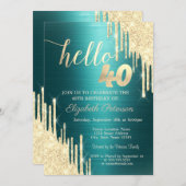 Invitation Gold Glitter Drips Green Metallic 40th Birthday (Devant / Derrière)