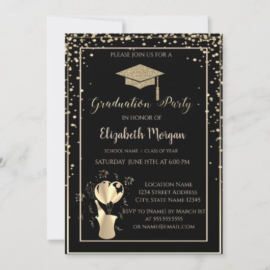 Invitation Gold Glitter Graduation Cap Frame (Devant)
