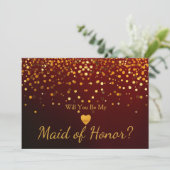 Invitation Gold Glitter Heart Faux maid of honor (Debout devant)