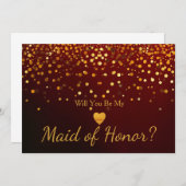 Invitation Gold Glitter Heart Faux maid of honor (Devant / Derrière)