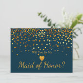 Invitation Gold Glitter Heart Faux maid of honor (Debout devant)