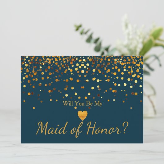 Invitation Gold Glitter Heart Faux maid of honor (Debout devant)