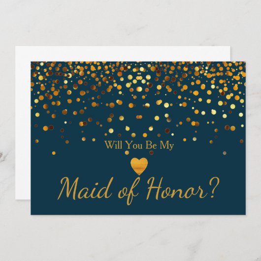Invitation Gold Glitter Heart Faux maid of honor (Devant / Derrière)