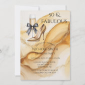 Invitation Gold Glitter High Heel 50 & Fabulous Birthday (Devant)