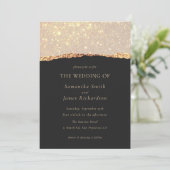 Invitation Gold Glitter Marble Black Wedding  (Debout devant)