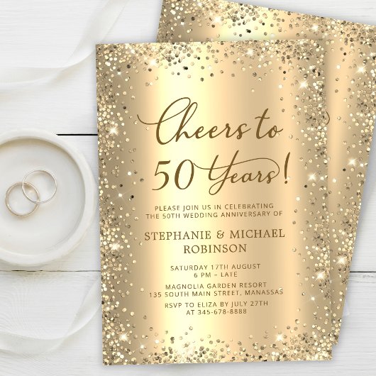 Invitation Gold Glitter Metallic 50th Wedding Anniversary