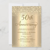 Invitation Gold Glitter Metallic 50th Wedding Anniversary (Devant)