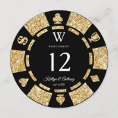 Invitation Gold Glitter Monogram Poker Chip Casino Wedding (Devant)