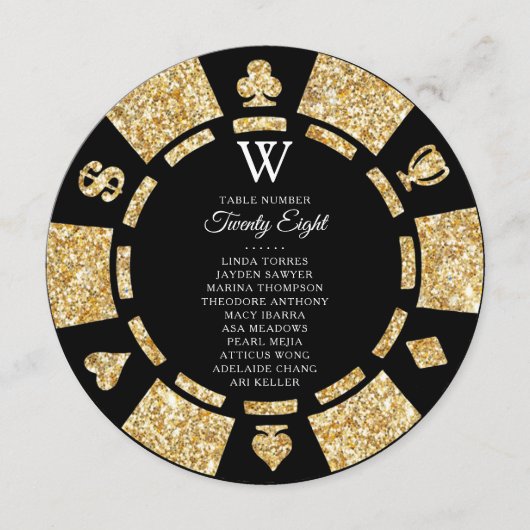 Invitation Gold Glitter Monogram Poker Chip Casino Wedding (Devant)