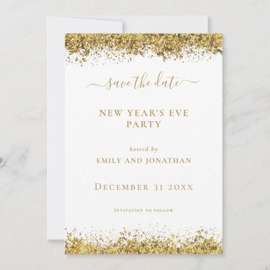 Invitation Gold Glitter New Year Eve Party Save the Date card (Devant)