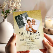 Invitation Gold Glitter Photo 50th Wedding Anniversary