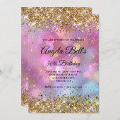 Invitation Gold Glitter Pink Bokeh (Devant / Derrière)