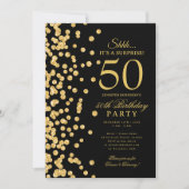 Invitation  Gold Glitter Surprise 50th Birthday Black (Devant)