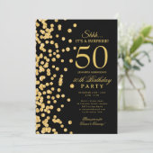 Invitation  Gold Glitter Surprise 50th Birthday Black (Debout devant)