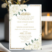 Invitation Gold Glitter White Floral Islamic Muslim Wedding