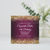 Invitation Gold Glitter Wine Dark Ombre 50th Birthday (Debout devant)
