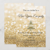Invitation Gold Glittery New Years eve party (Devant / Derrière)