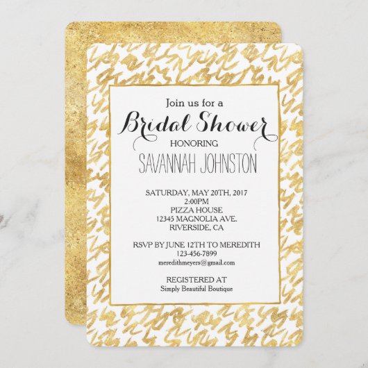 Invitation Gold Glitz Abstrait Squiggles douche de nuptiale (Devant / Derrière)