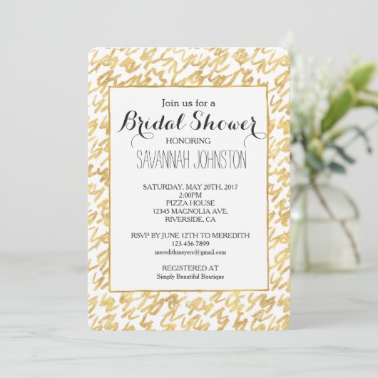 Invitation Gold Glitz Abstrait Squiggles douche de nuptiale (Debout devant)