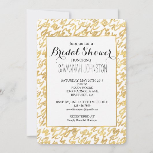 Invitation Gold Glitz Abstrait Squiggles douche de nuptiale (Devant)